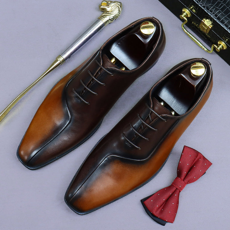 Zapatos de vestir de cuero formales para hombre de estilo británico con diseño de bloques de color