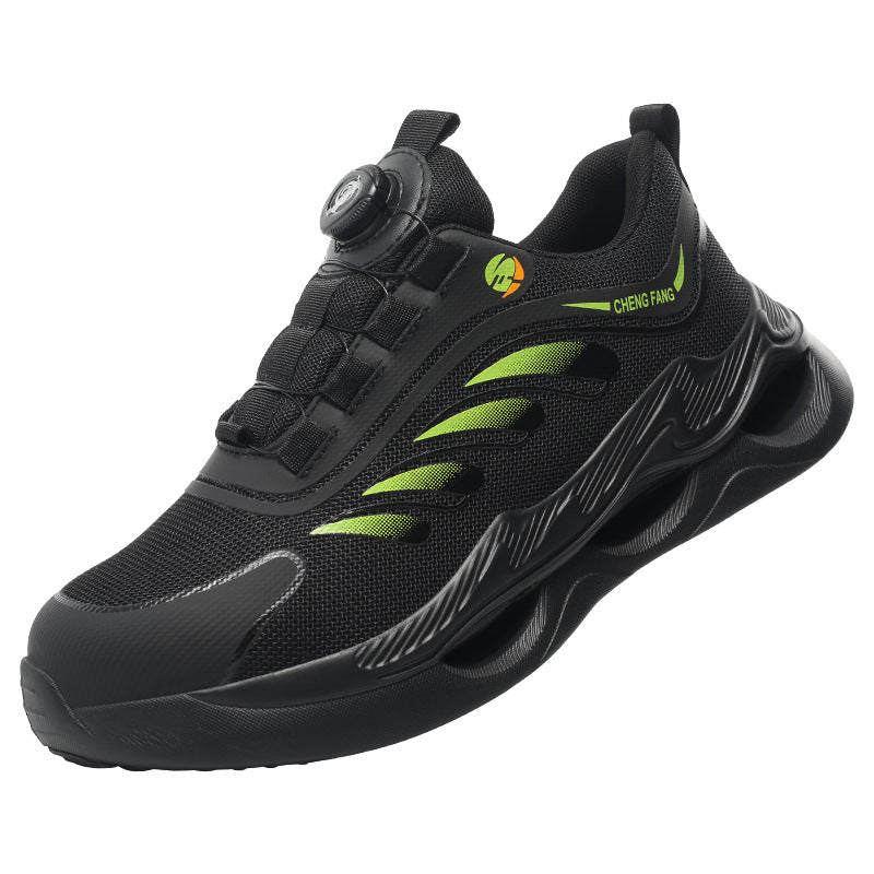 Zapatos ligeros tejidos con botón para hombre de protección laboral