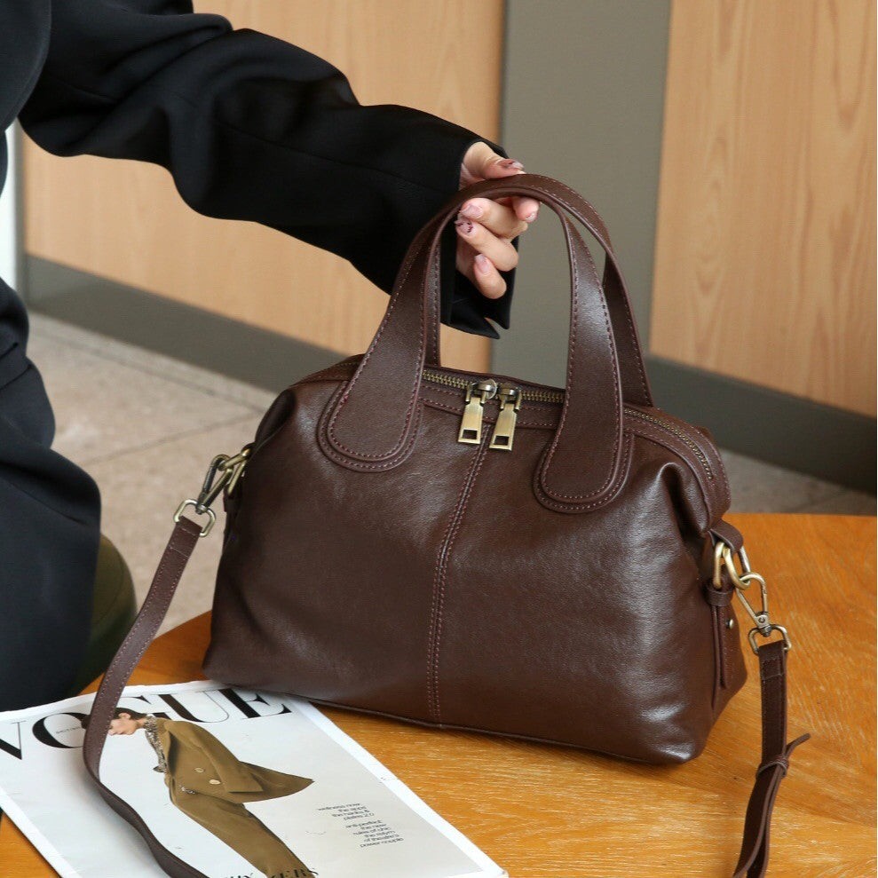 Bolso de mano grande de piel auténtica de alta gama