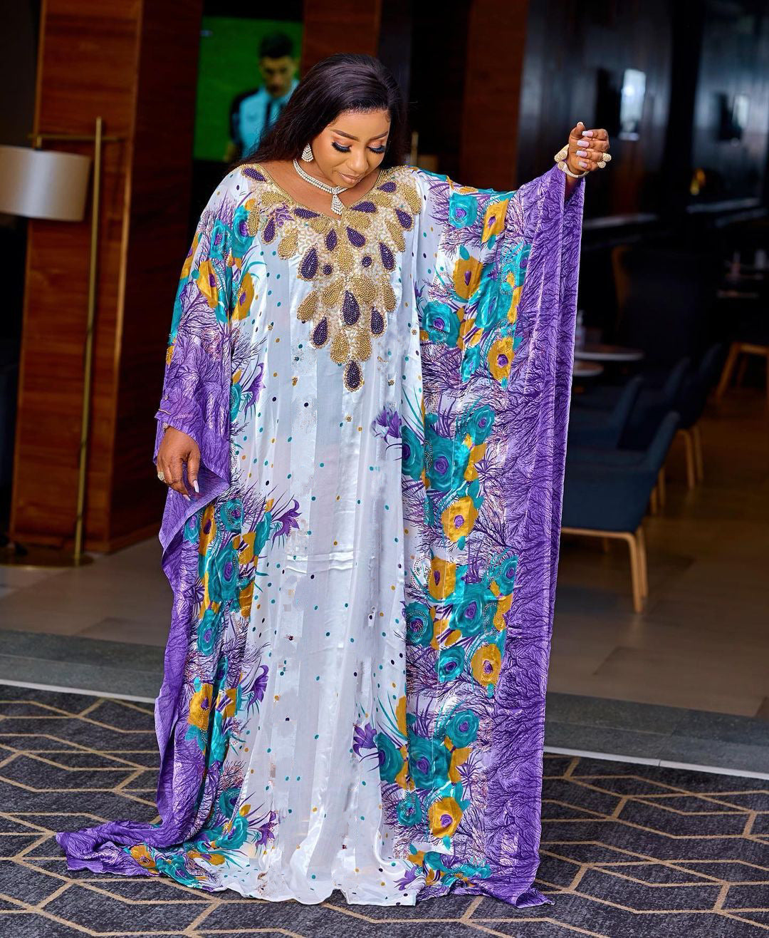 Middle East Sequined Printed Chiffon Loose Robe For Women