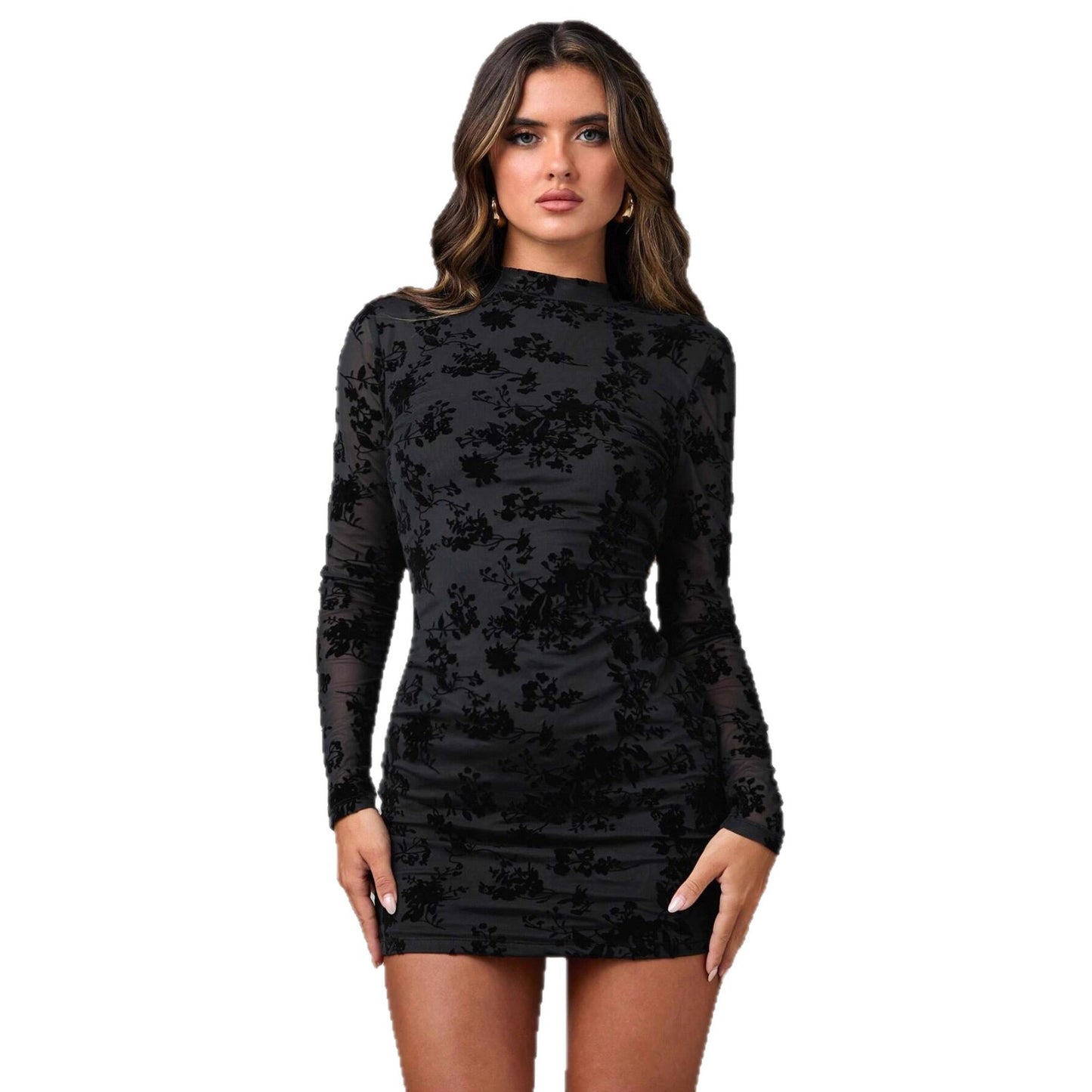 Vestido ceñido con diseño calado y flocado para mujer