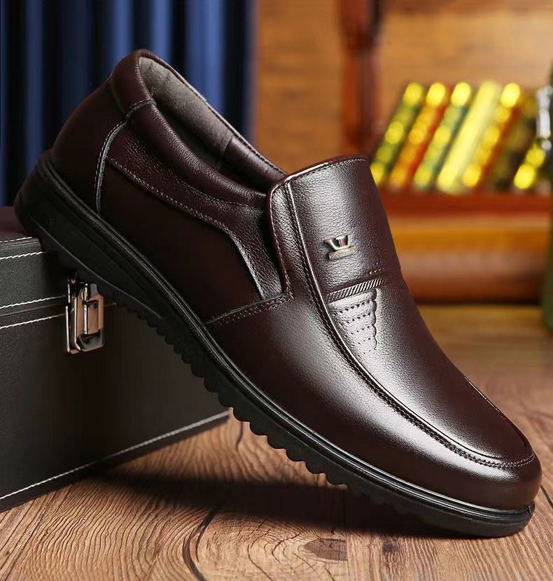 Zapatos casuales de cuero para hombre, sin cordones, suela blanda, cuero suave