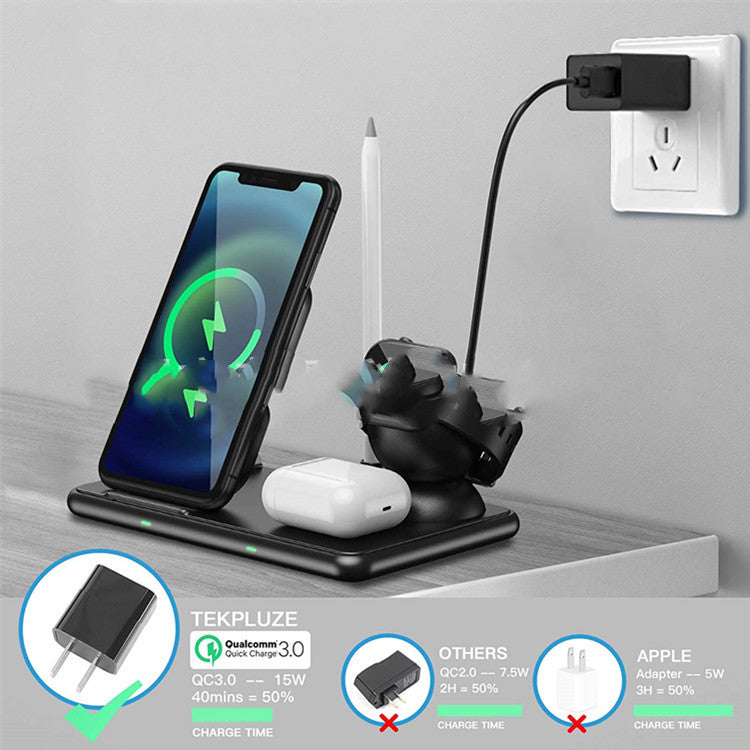 Cargador inalámbrico para teléfono móvil, reloj y auriculares Apple
