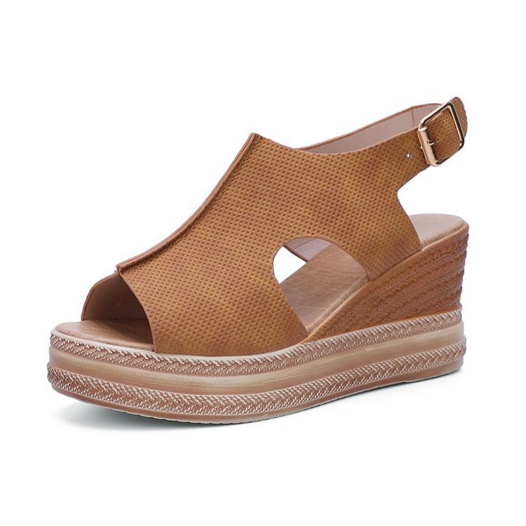 Sandalias de plataforma para mujer, zapatos de verano, sandalias de cuña con boca de pescado y huecos
