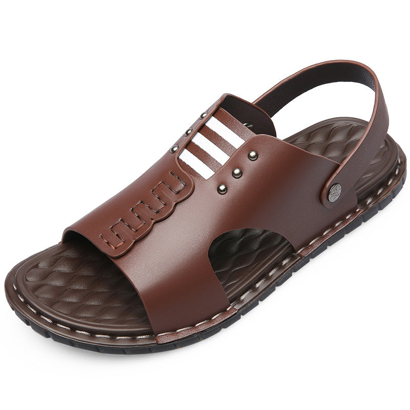 Pantuflas de cuero para hombre con capa superior