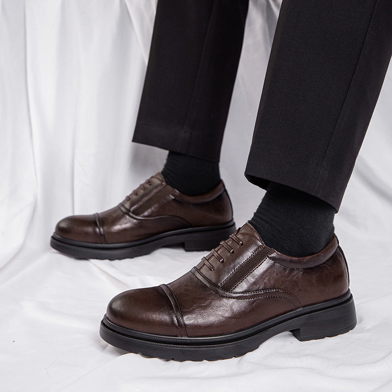 Zapatos de cuero genuino para hombre, informales, de fondo suave, superaltos