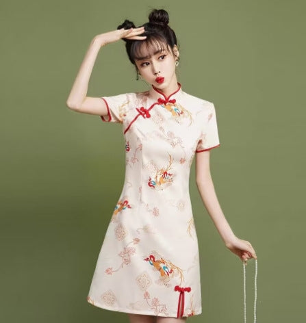 Vestido corto de dama de honor estilo cheongsam de moda nacional mejorado