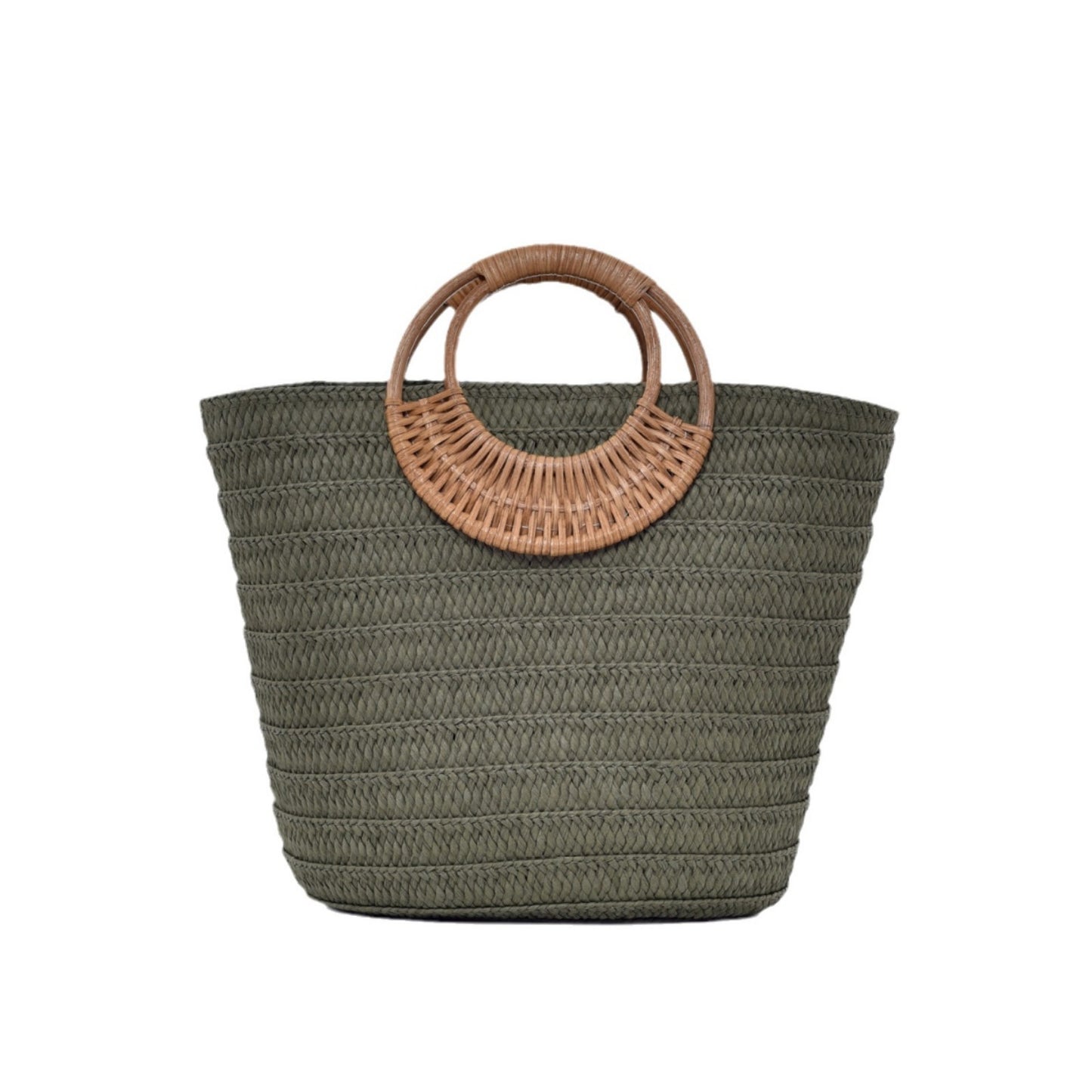 Bolso de mano de paja con diseño sencillo y asa redonda de gran capacidad para mujer