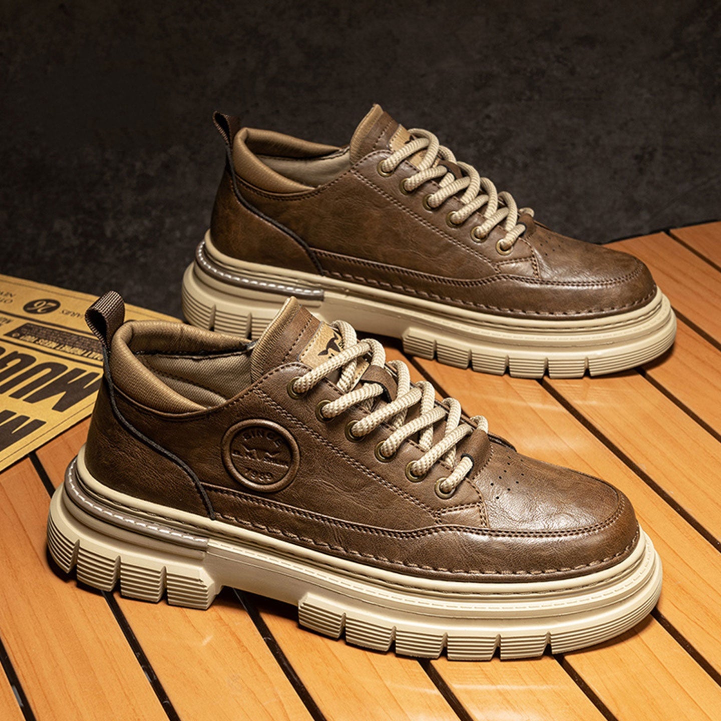 Zapatos casuales de cuero con plataforma estilo bota de trabajador británica de alta calidad