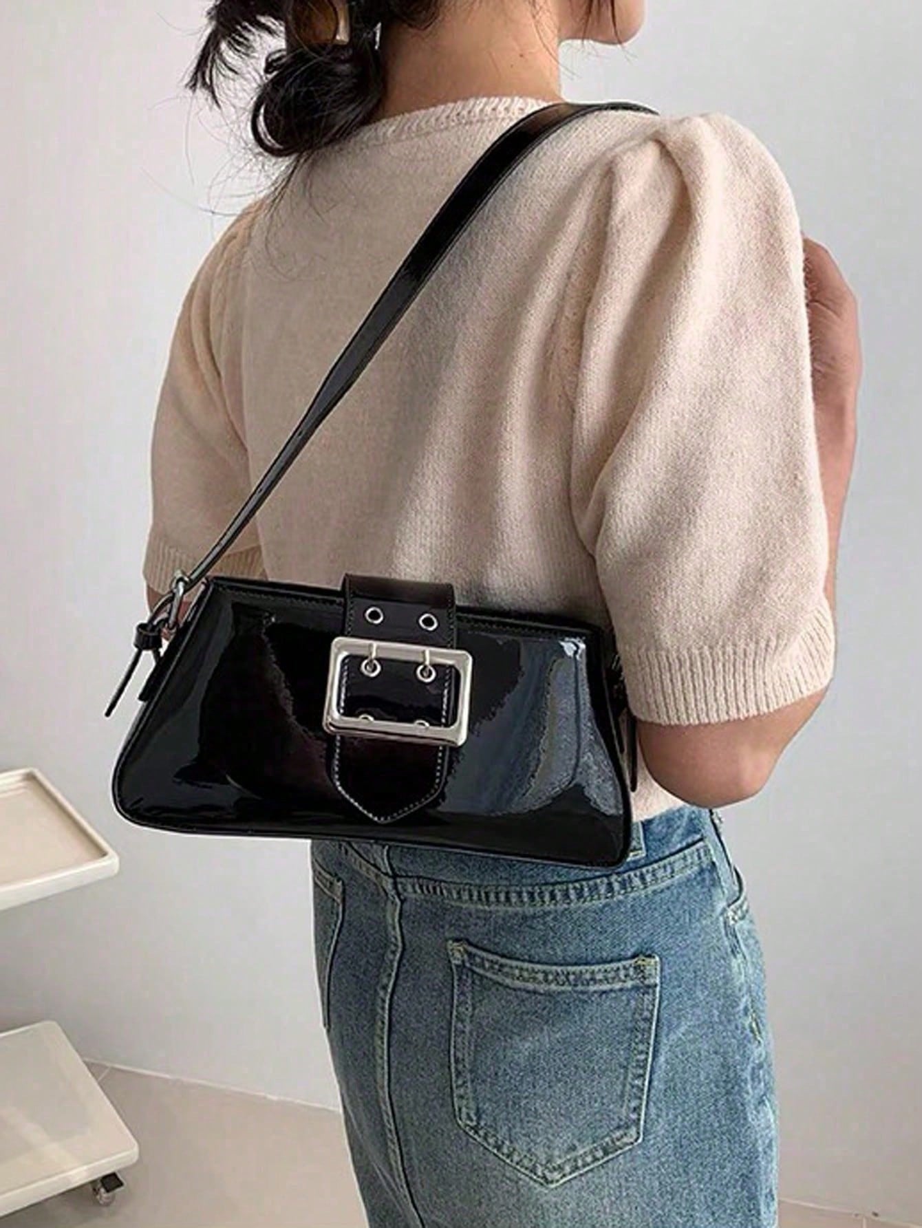 Bolso Chic de Charol Plateado Dulce y Atrevido