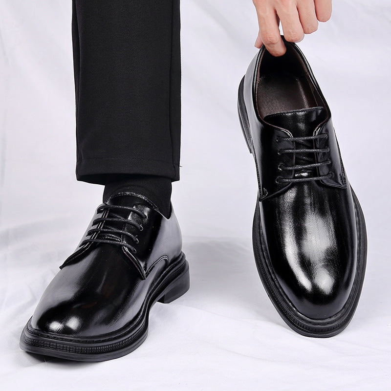 Zapatos de cuero de traje para hombre, otoño e invierno, de vestir, para boda, novio, con cordones