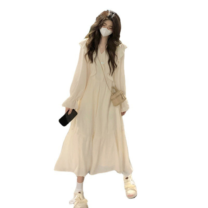 Nuevo vestido dulce de manga abullonada, vestido francés ajustado delicado