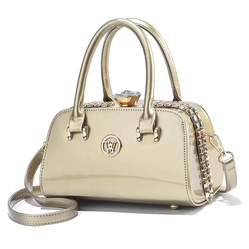 Bolso de mujer elegante y sencillo con adornos de diamantes de cuero brillante, embrague de noche multifuncional