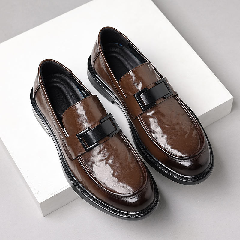 Zapatos de cuero de punta sin cordones británicos para hombre