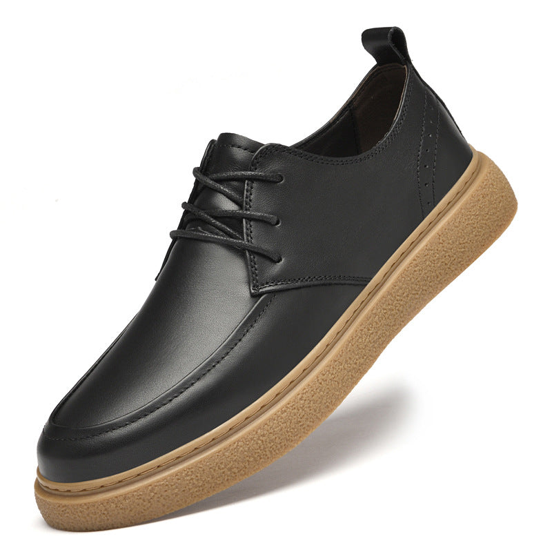 Zapatos Bajos Casuales de Cuero de Primera Capa para Hombre con Suela de Cuero y Punta Redonda Blancos