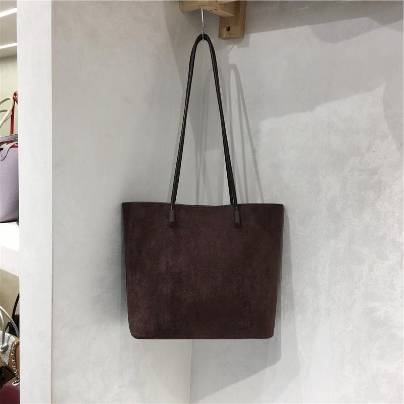 Bolso tote de hombro sencillo de tela de imitación de gamuza retro