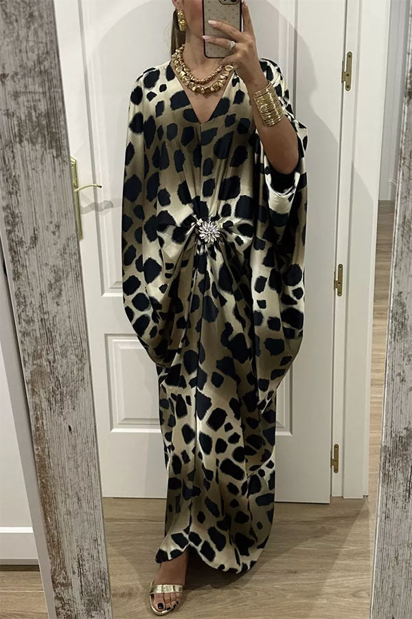 Women's Fashionable Printed Batwing Sleeve Midi Dress