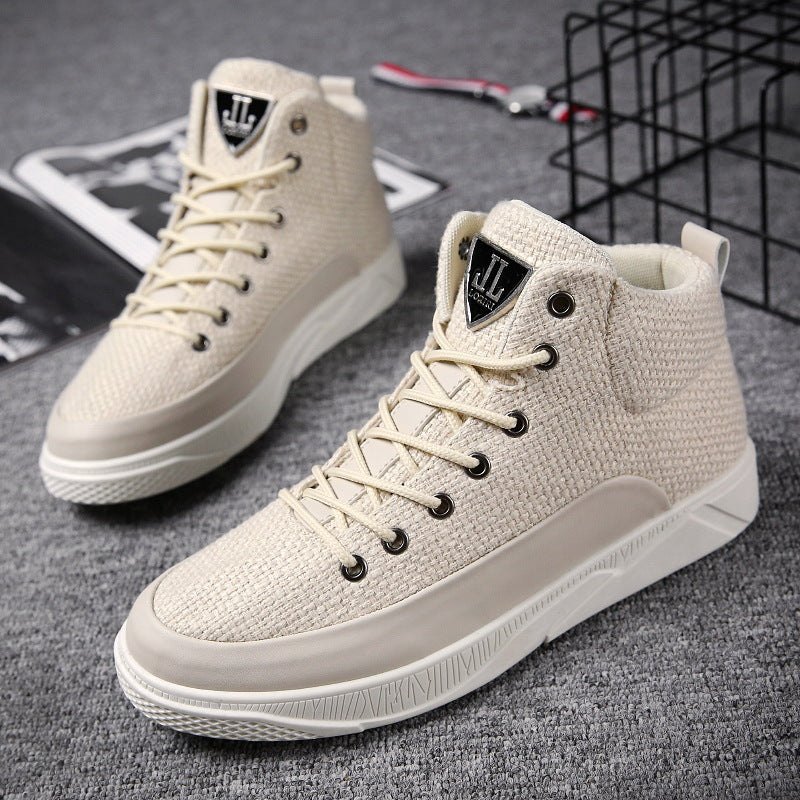 Zapatillas altas de lino para hombre, zapatillas deportivas casuales para hombre