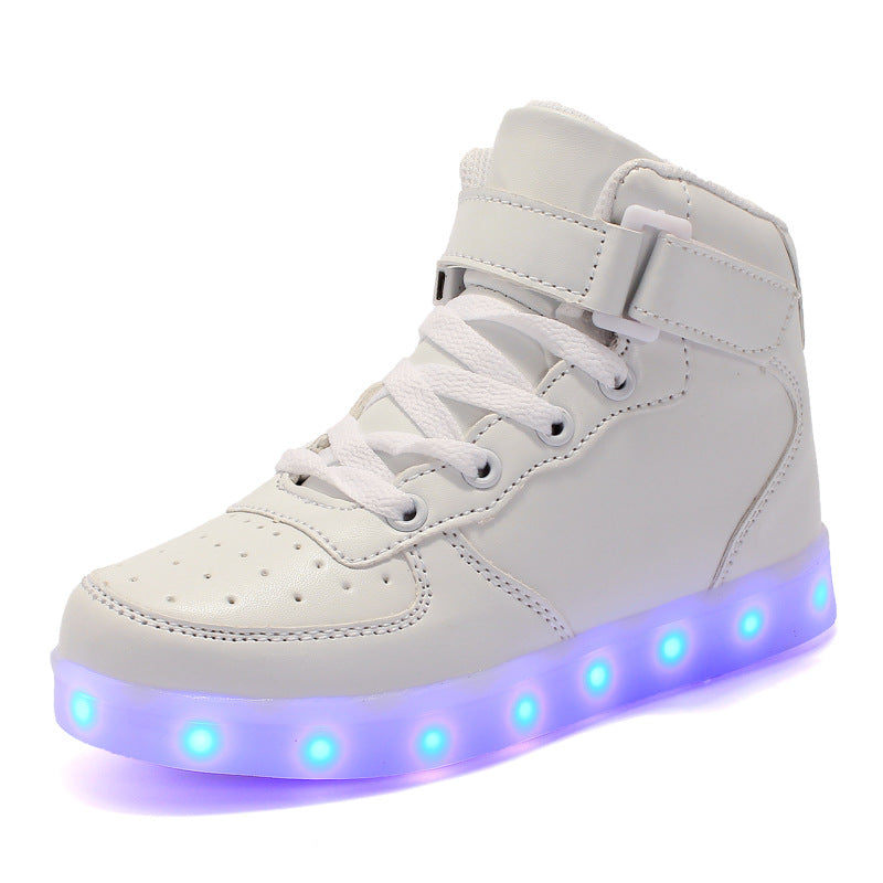 Zapatillas informales altas de velcro luminosas con carga y luces para niños