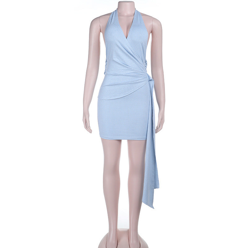 Vestido de cadera estilo mochila con frente abierto para mujer, azul