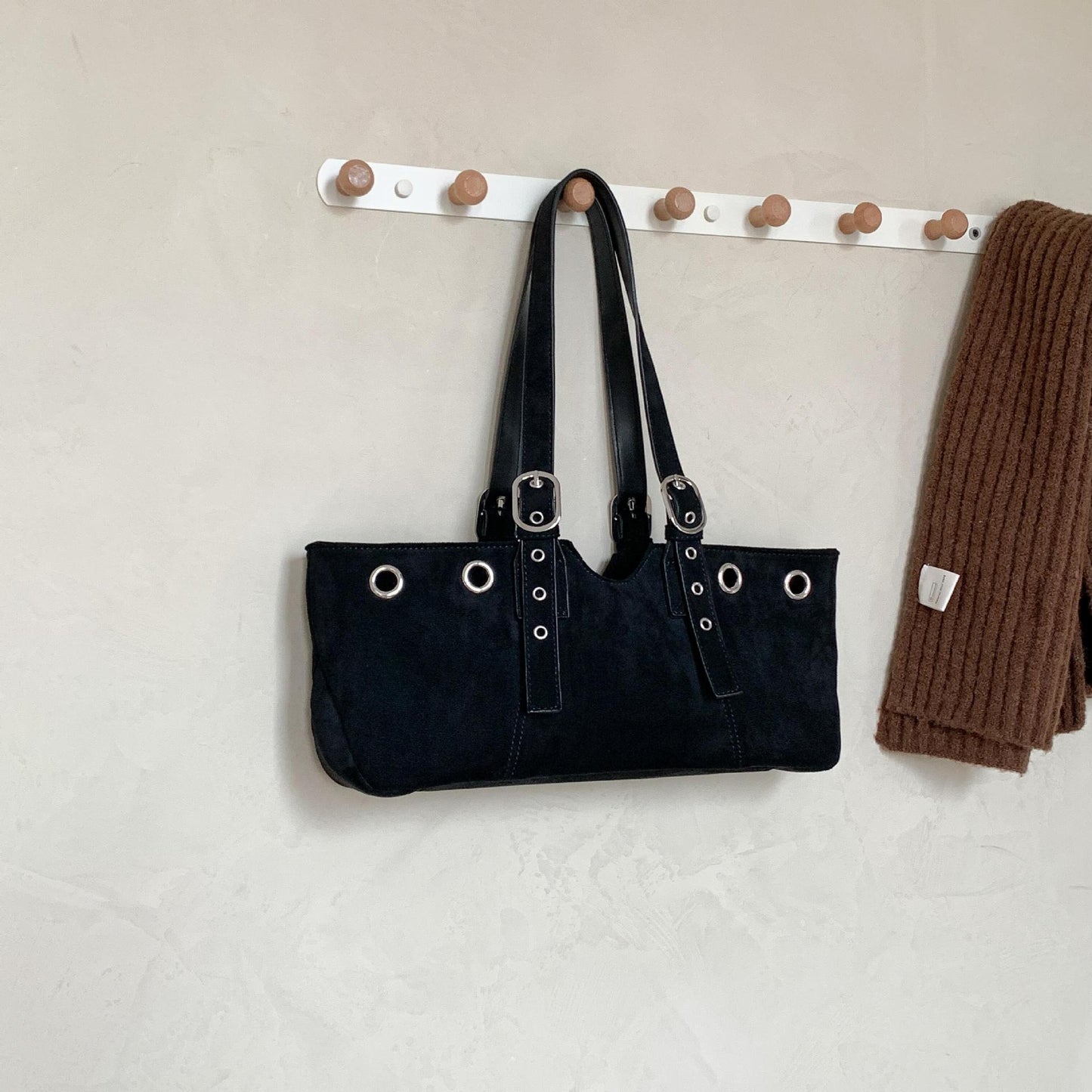 Bolso de hombro de mano de gamuza retro suave para mujer