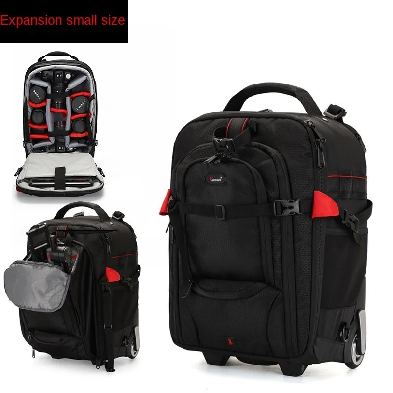 Multifunctional Rolling Camera Bag Double-shoulder Camera Bag Rolling Carry-on Suitcase Waterproof Video Camera Luggage