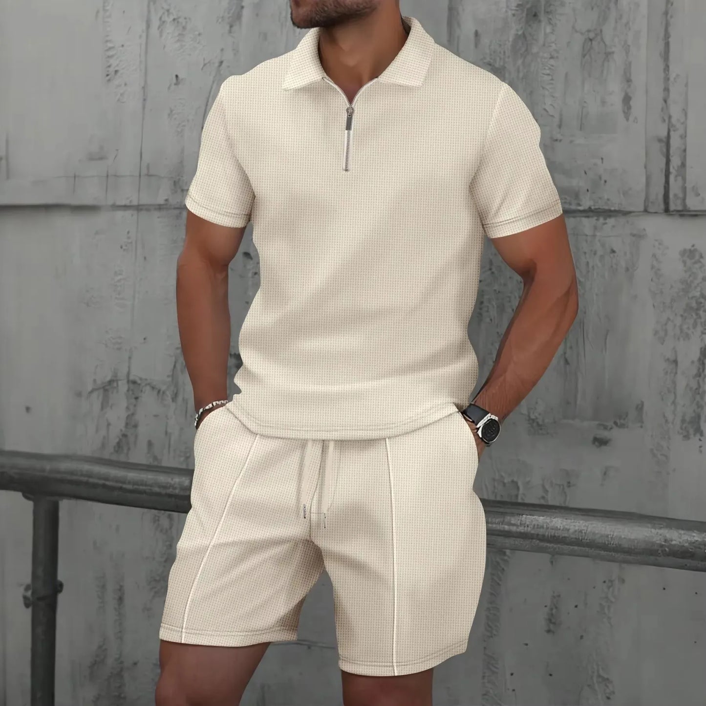 Summer Men Sports Polo Suit Short Sleeve Stylish Zipper Polo Shirt And Shorts Set Men Casual Streetwear 2-pie Leisure Sports Set