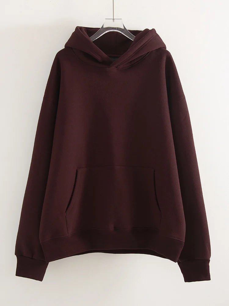 Winter Warm Hoodies Oversized For Women With Fleece Inside Yellow Thick Sweatshirts With Hooded Women Pink Hoodies Velvet Winter