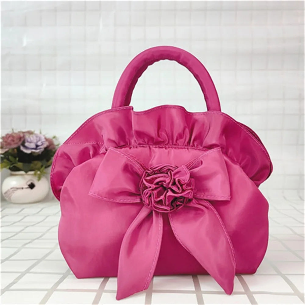 Small Women Middle Bag Top Handle Ladies Handbag Phone Bag Summer Purse National Style With Zipper Bowknot