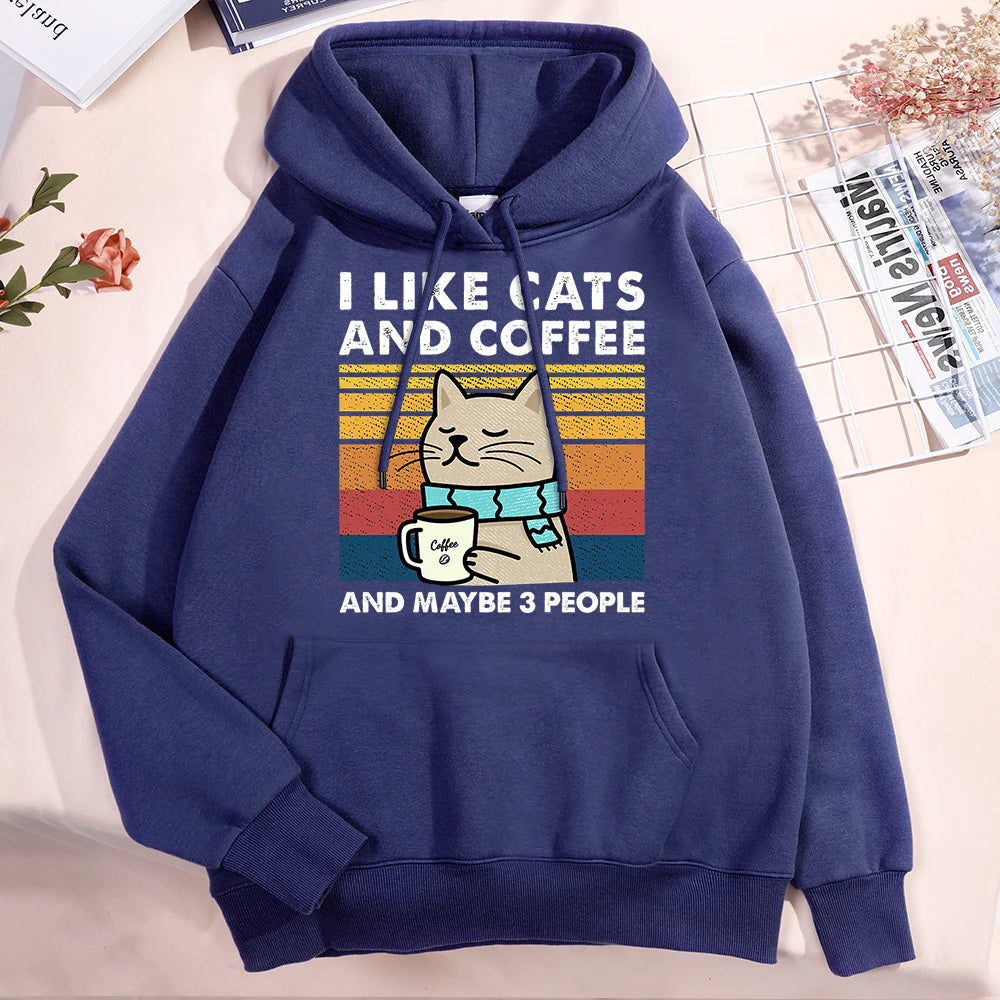 I Like Cats And Coffee Hoodies For Men Women Fashion Crewneck Clothes Loose Fleece New Hoodies Street Pullover Man Sweatshirt