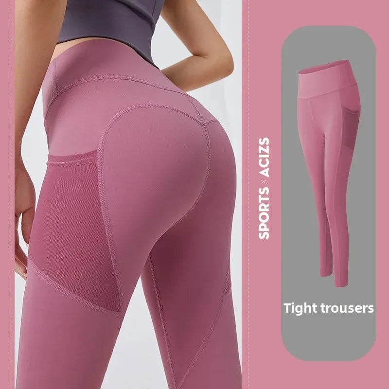 Training Leggings with Pockets for Women - High Elastic Yoga Pants Tummy Control High Waist 4-Way Stretch Gym Workout Athletic
