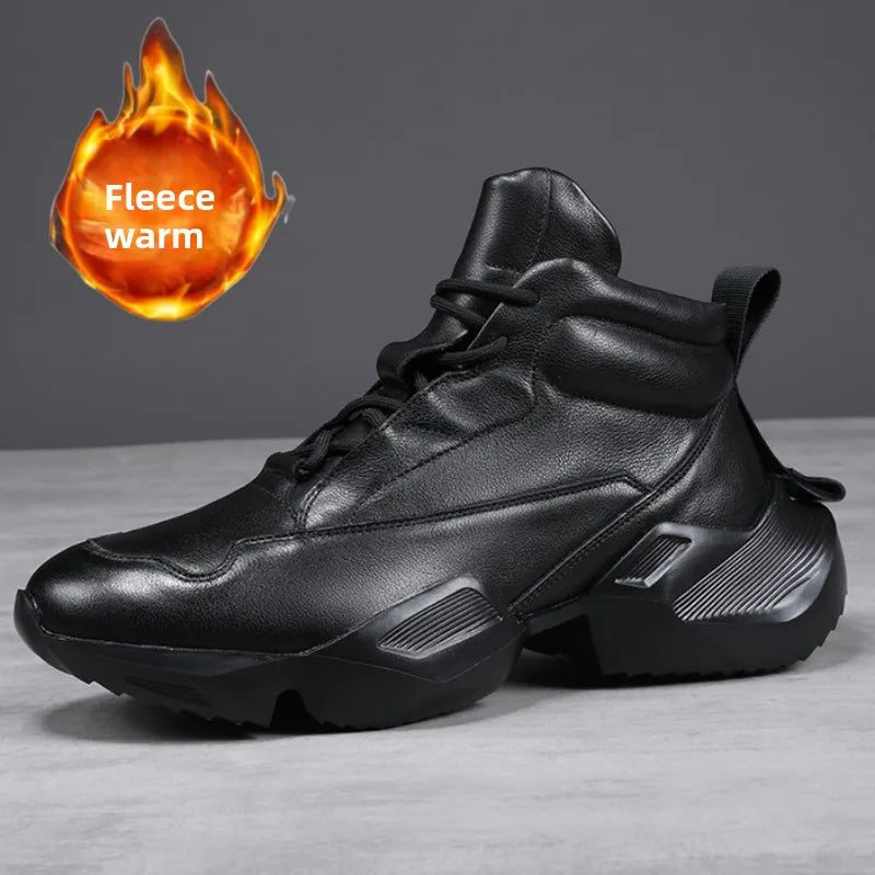 Men's High Top Boots Winter Fce Lined Genuine Leather Casual Spor Dad oes Heightening Thi Bot Trendy ort...