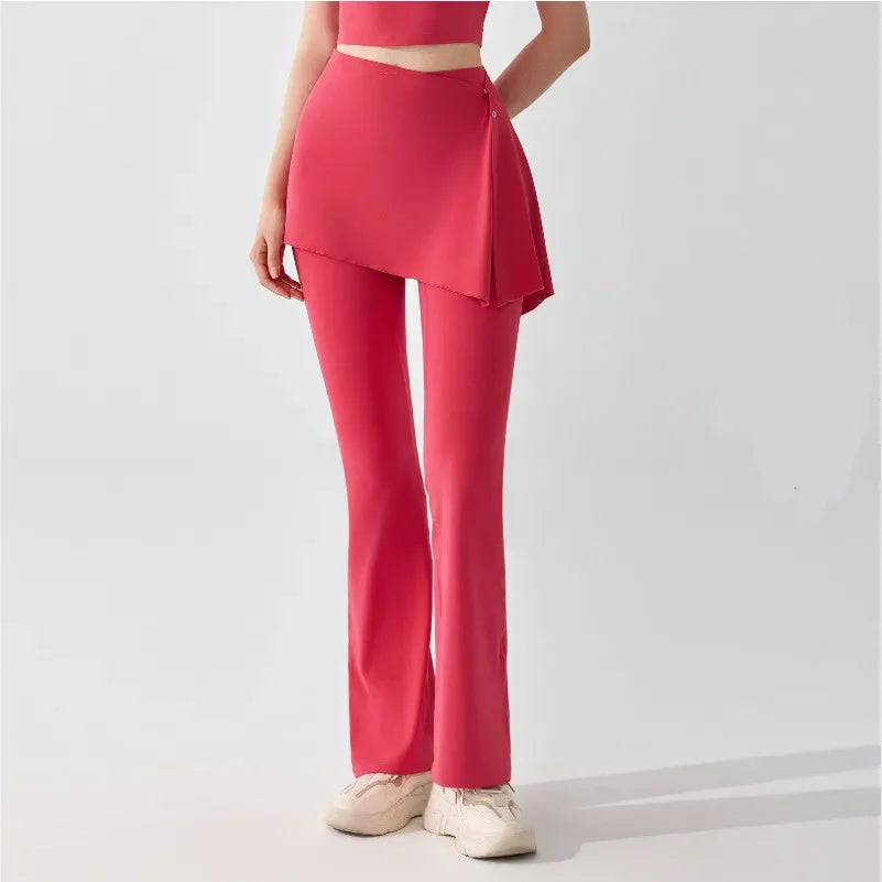Detachable Two-piece Skirt Yoga Leggings Women Black Soft Tight Gym High Waist Hip Lifting Fitness Athletic Skinny Flared Pants