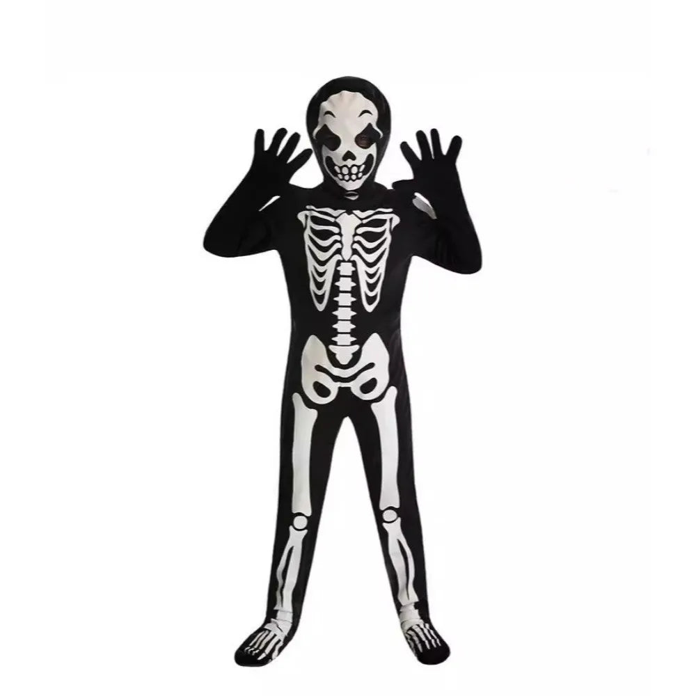 Glow-in-dark Skeleton Skull Costume Luminous Printed Skeleton Ghost Jumpsuit Full Body One-piece Suit Halloween Cosplay Outfits