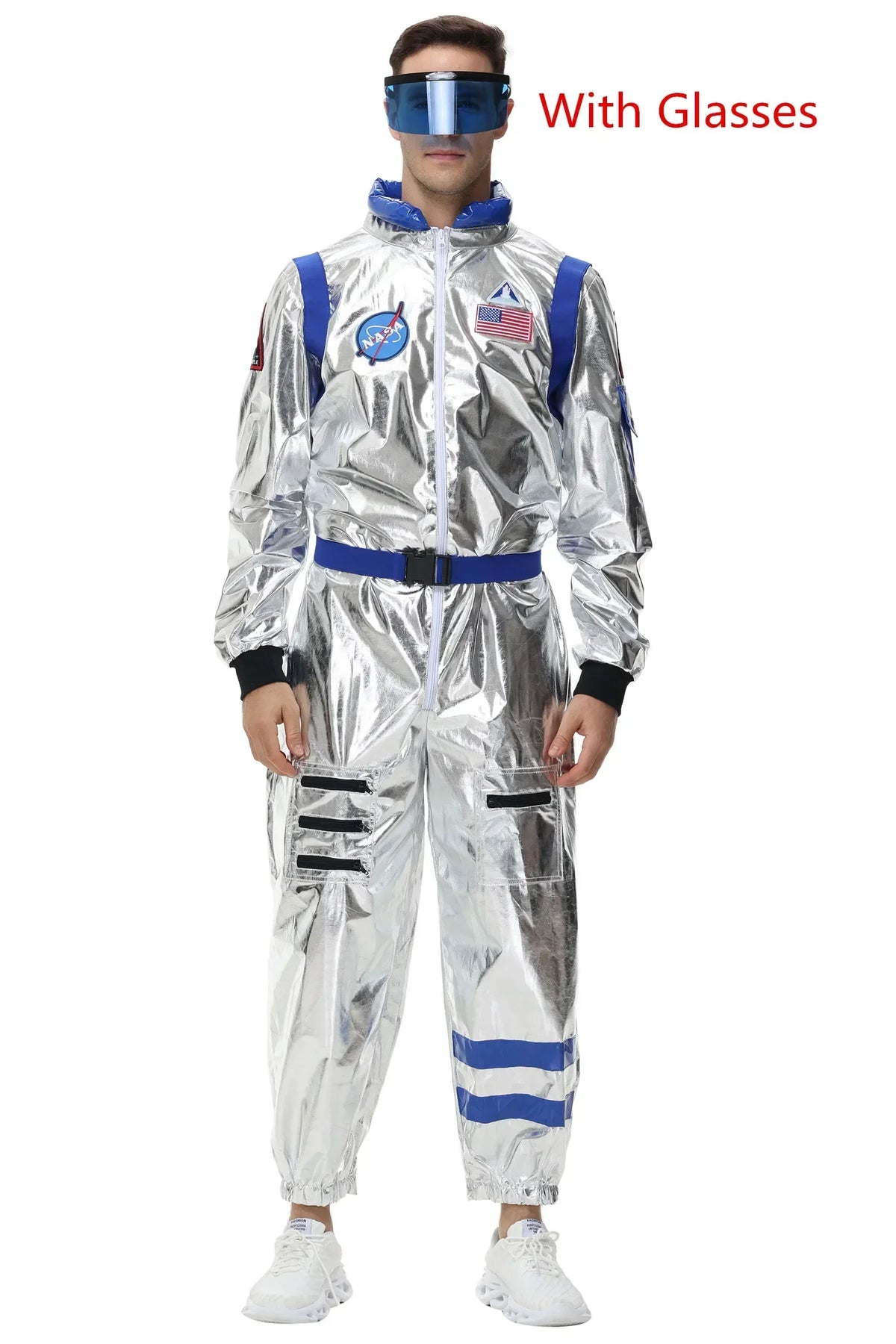 Adults Silver Astronaut Costume Space Suit Men Women Couple Jumpsuit Cosplay Halloween Carnival Party Dress Up