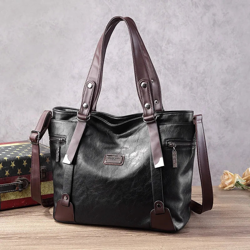 Vintage Women's Tote Bag 2025 New PU Leather Shoulder Bag Large Capacity Handbags Retro Style Crossbody Bags for Women