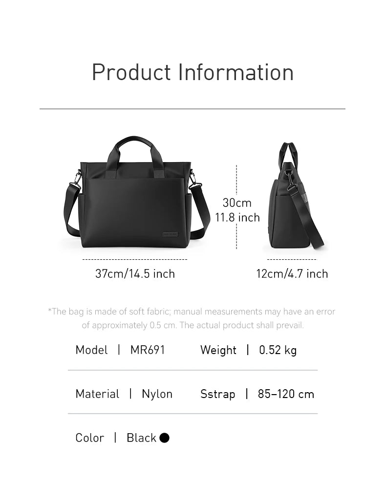 MARK RYDEN "Smooth Brief" Laptop Tote Bag Water Resistant Oxford Dual Side Pocket Business Handbag With Detachable Strap