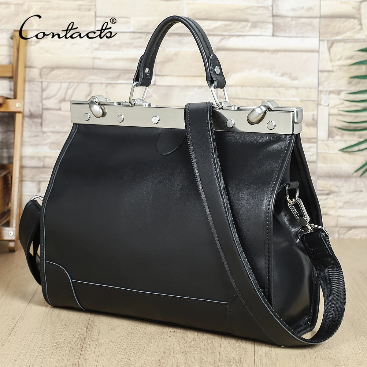 CONTACT'S Genuine Leather Top Handle Bags for Women Sling Shoulder Bags Tote Bag Handbags Metal Frame Female Bags Office Ladies