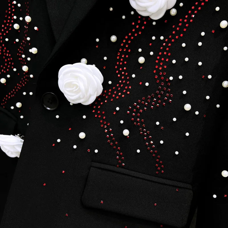 WVGA Spring Autumn New Man Tide Heavy Pearl-studded Trendy Three-dimensional Flower Blazers Niche Chic Casual Jackets Ins W22622