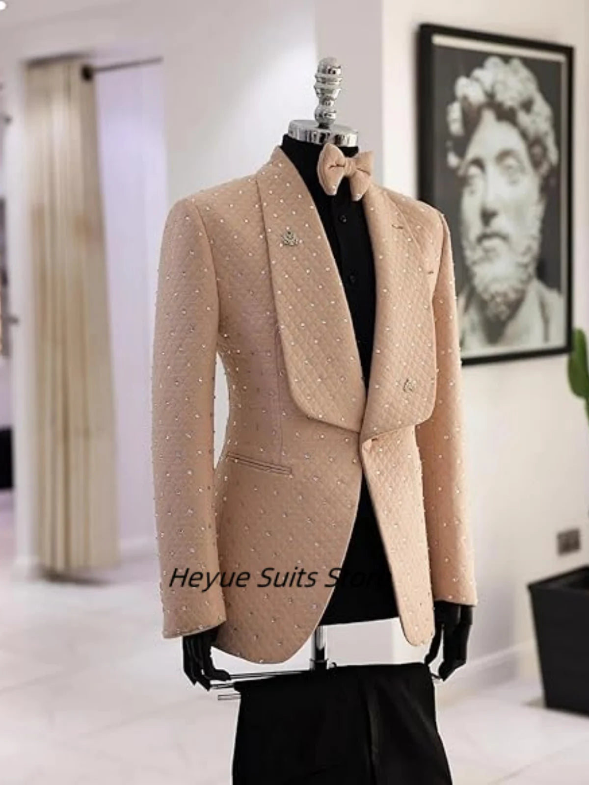 Slim Fit Rhinestones Men Suits Fashion Customized Groom wedding Party Tuxedos 2 Picecs Sets Elegant Male Blazers Costumes Homme