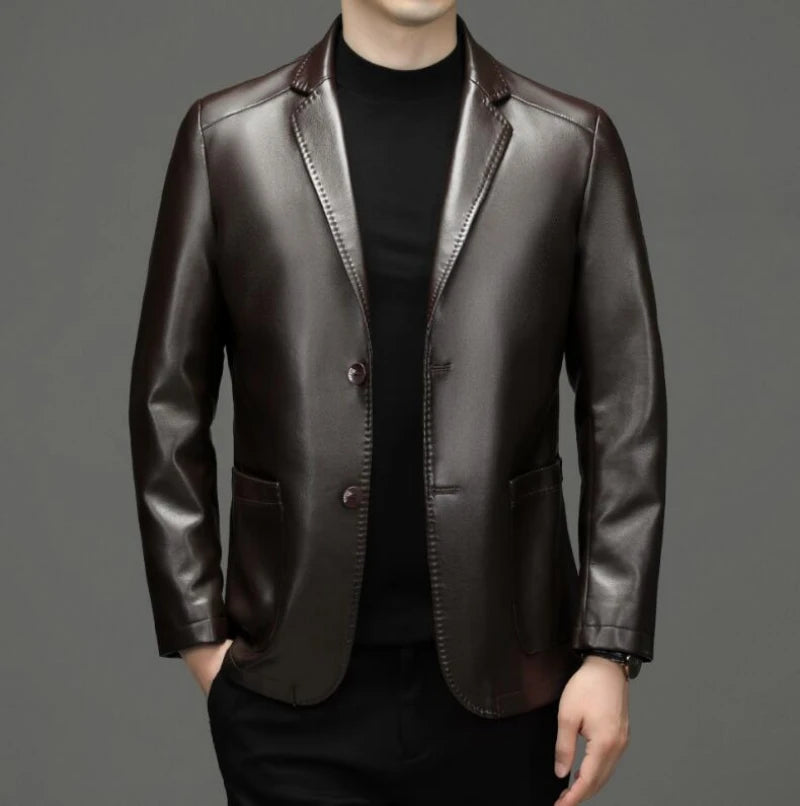 High Quality Genuine Leather Men's Suit Leather Coat Autumn and Winter New Sheep Skin Casual Small Suit Coat Men Leather Jacket