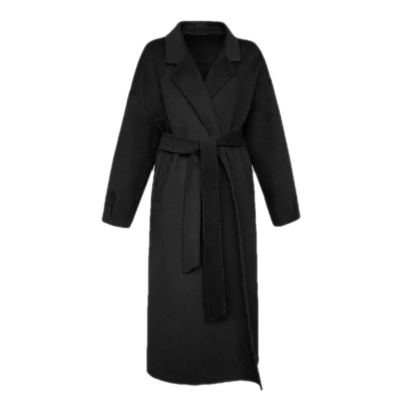 Black Woolen Coat Women's Mid-Length Thickened Autumn Winter New Style High-End Atmosphere Goddess Style Outerwear Coat