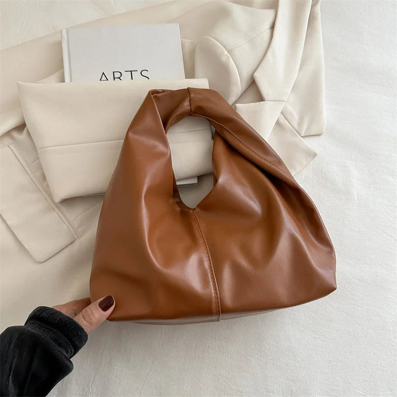 Elegant Folded Cloud Women's Handbag Trendy Minimalist PU Leather Tote Bag Soft Surface Magnetic Buckle Closure Casual Use
