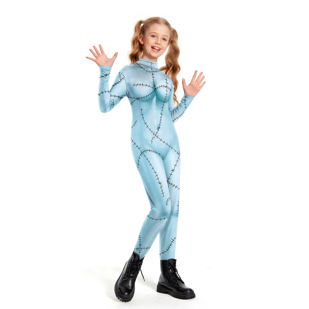 ZAWALAND Halloween Nightmare Sally Printed Cosplay Costume Girls Women Jumpsuit Christmas Cosplay Party Zenti Bodysuit Oufits