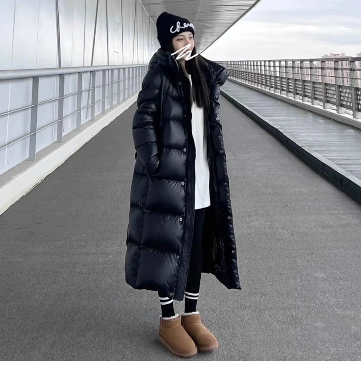 Black Down Jacket Women Hooded Coat Keep Thickening Warm Fashion Streetwear Duck Down Feather Female 2024 Winter Long Outwear