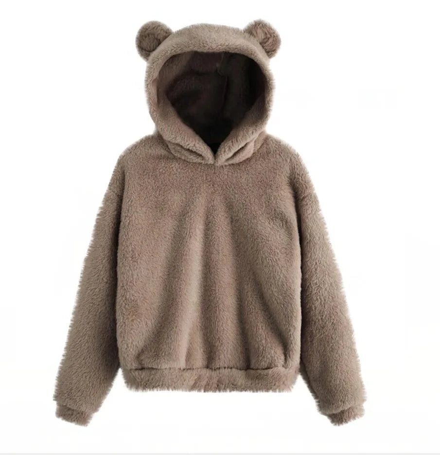 Fall Winter Women's Hoodies Winter Women Long Sleeve Rabbit Ear Hood Sweatshirt Cute Plush Warm Casual Cute Hoodie Tops 2026