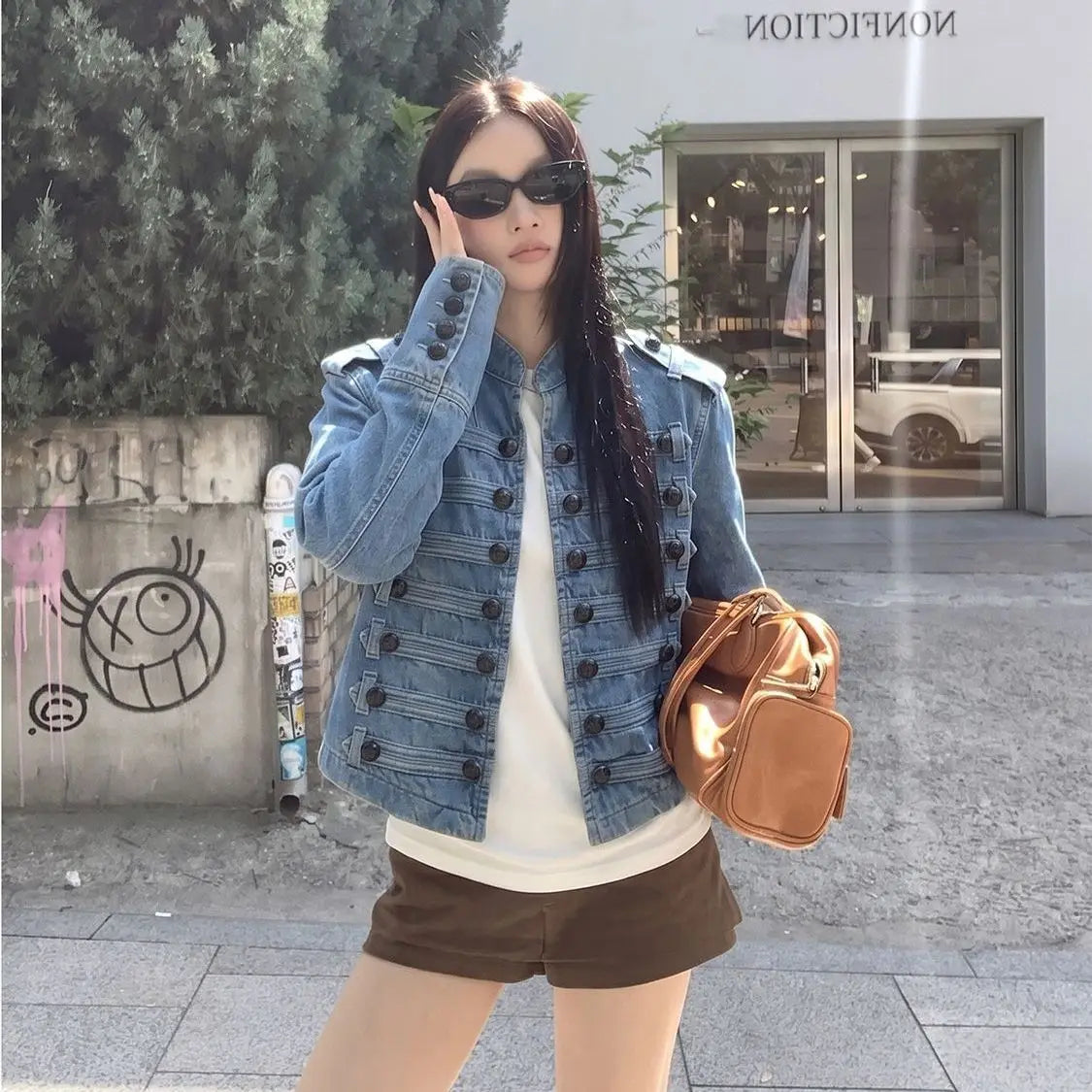 Cardigan Jacket For Women Red Metal Button Palace-Style American High-Street Denim Black Jean New Short Korean Chic Coats Black