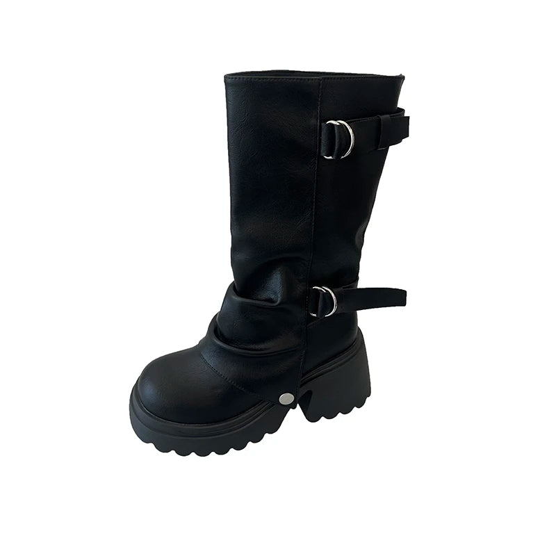 Shang Shi Black Thick High-heeled Thick Soled Boots for Women, 2026 New Winter Versatile Women's Zipper Slimming Pants Leg Boots
