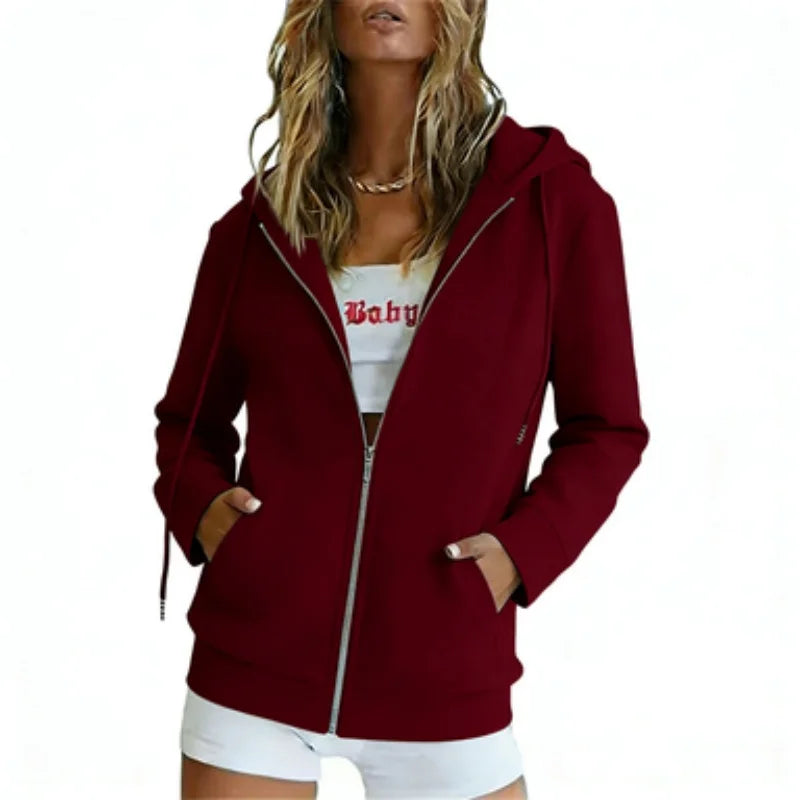 Spring Autumn Fashion loose zipper Hoodies Women cardigan coat Daily Long Sleeve tops Versatile Casual Hoodies Women Sweatshirt
