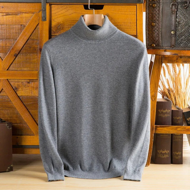 Men's 100% pure Cashmere Sweater High Lapels Pullovers Knitted Wool Winter New Tops Long Sleeve High-End Jumpers